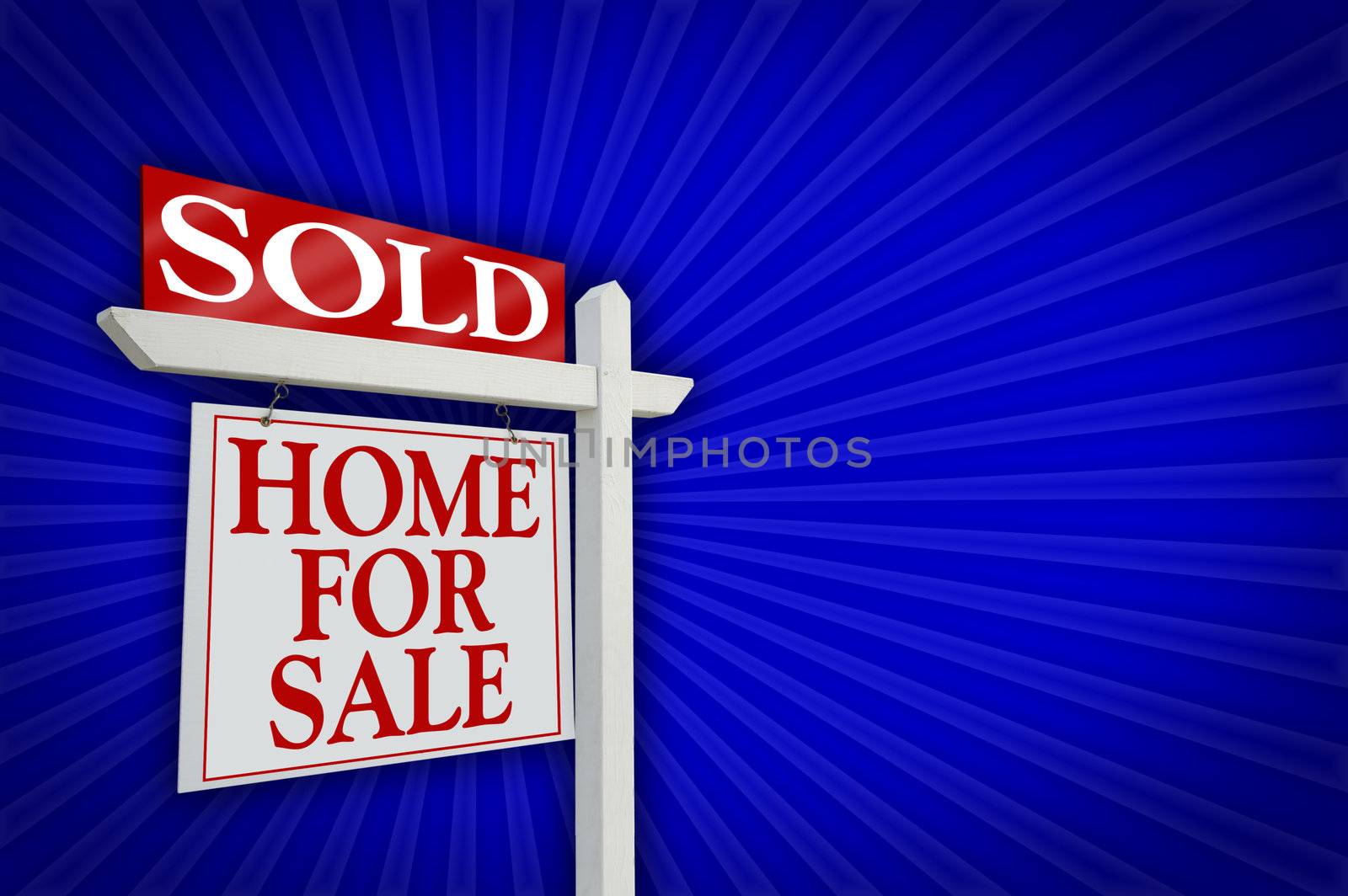 Sold Home for Sale sign on dramatic blue background.