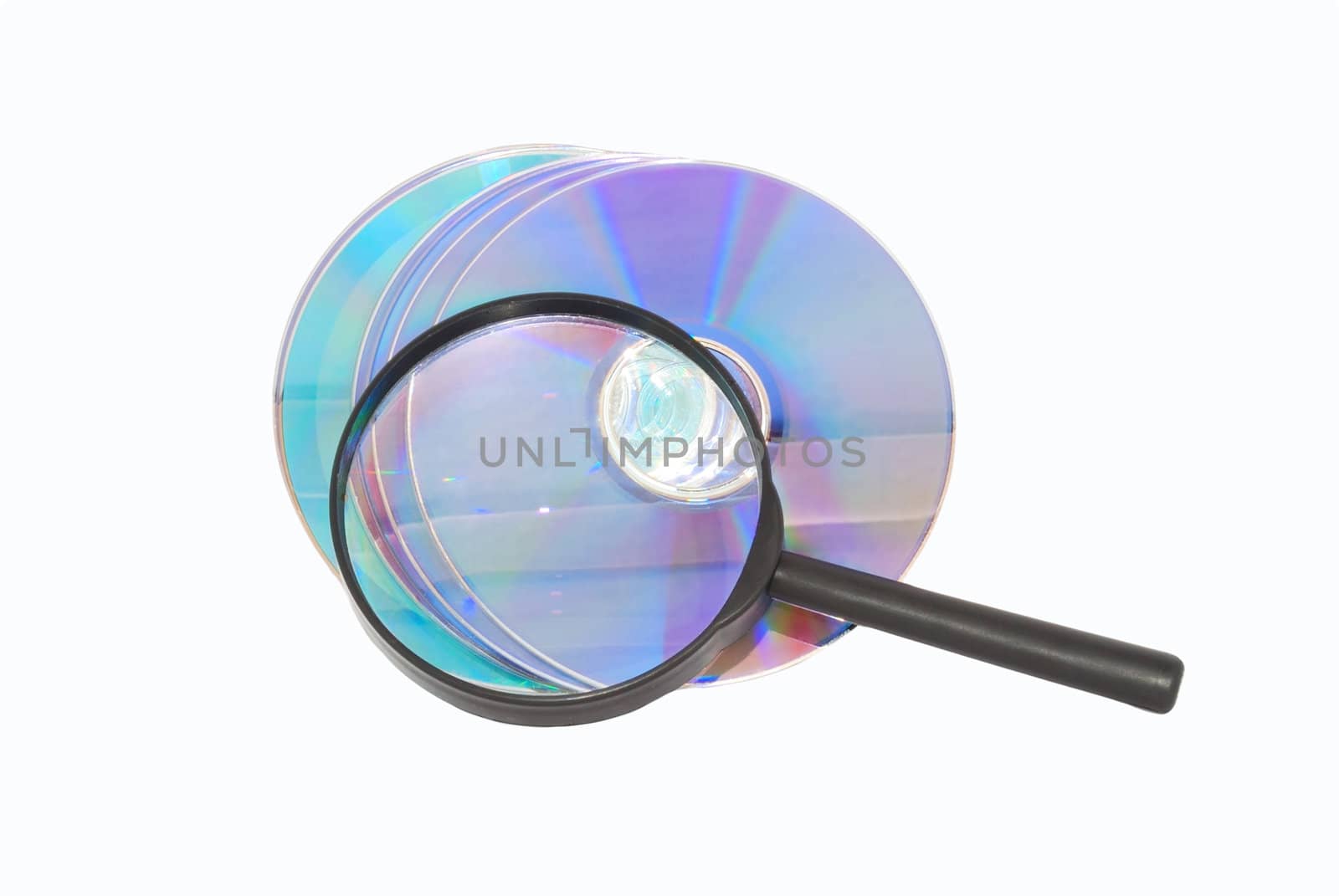 inspecting a dvd with a magnifying glass