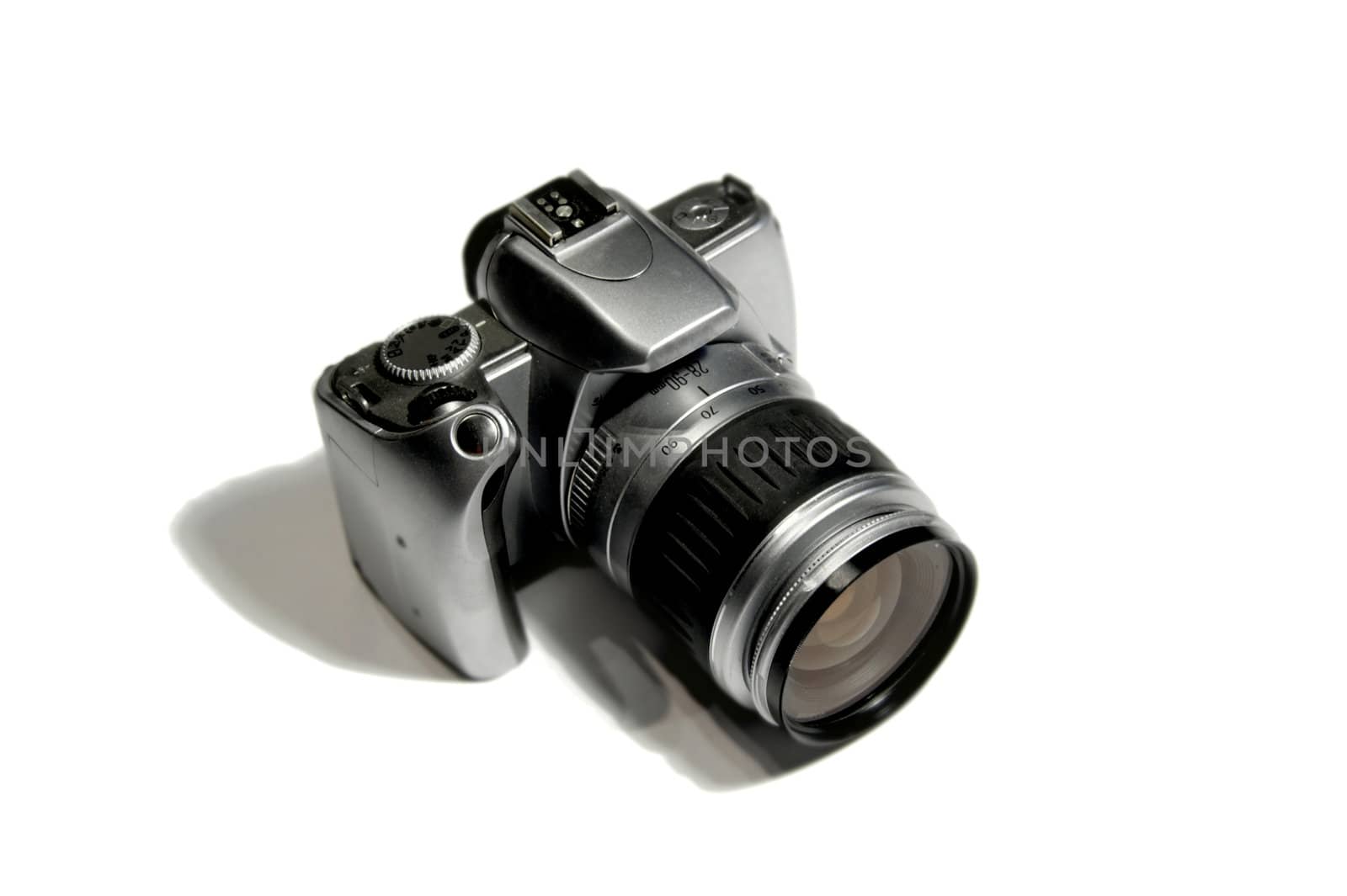 Silver SLR photo camera by canon EOS system