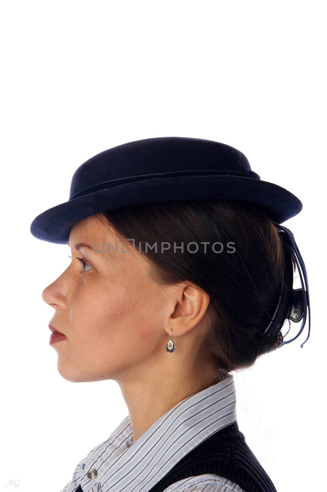 Woman in a retro hat in profile