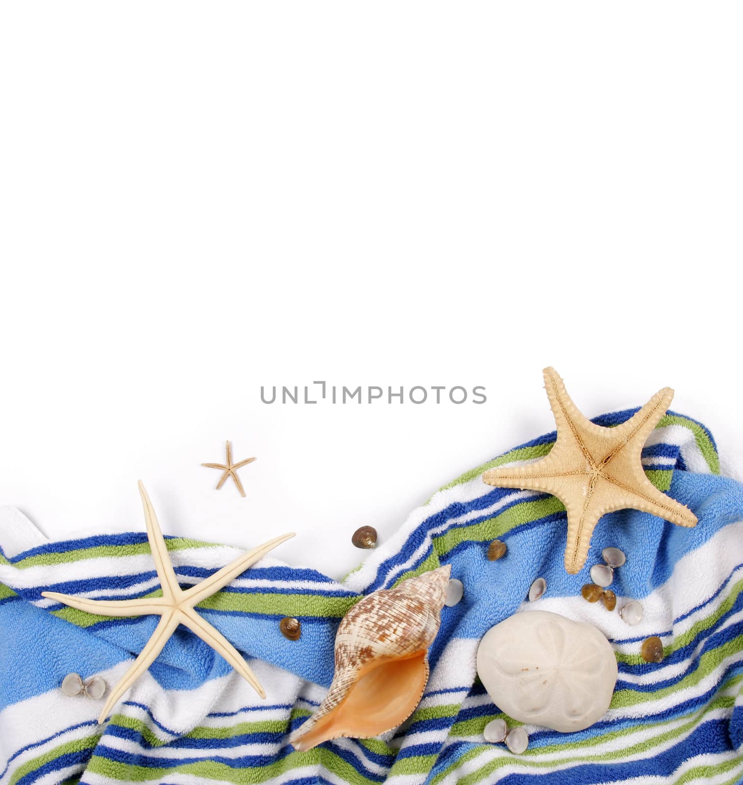 Beach towel with star fish and sea shells