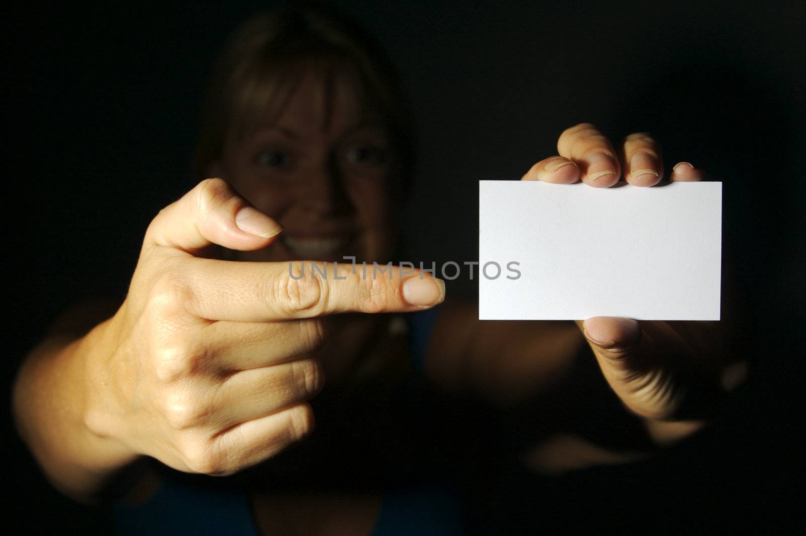 Woman Holding Blank Blank Business Card by Feverpitched