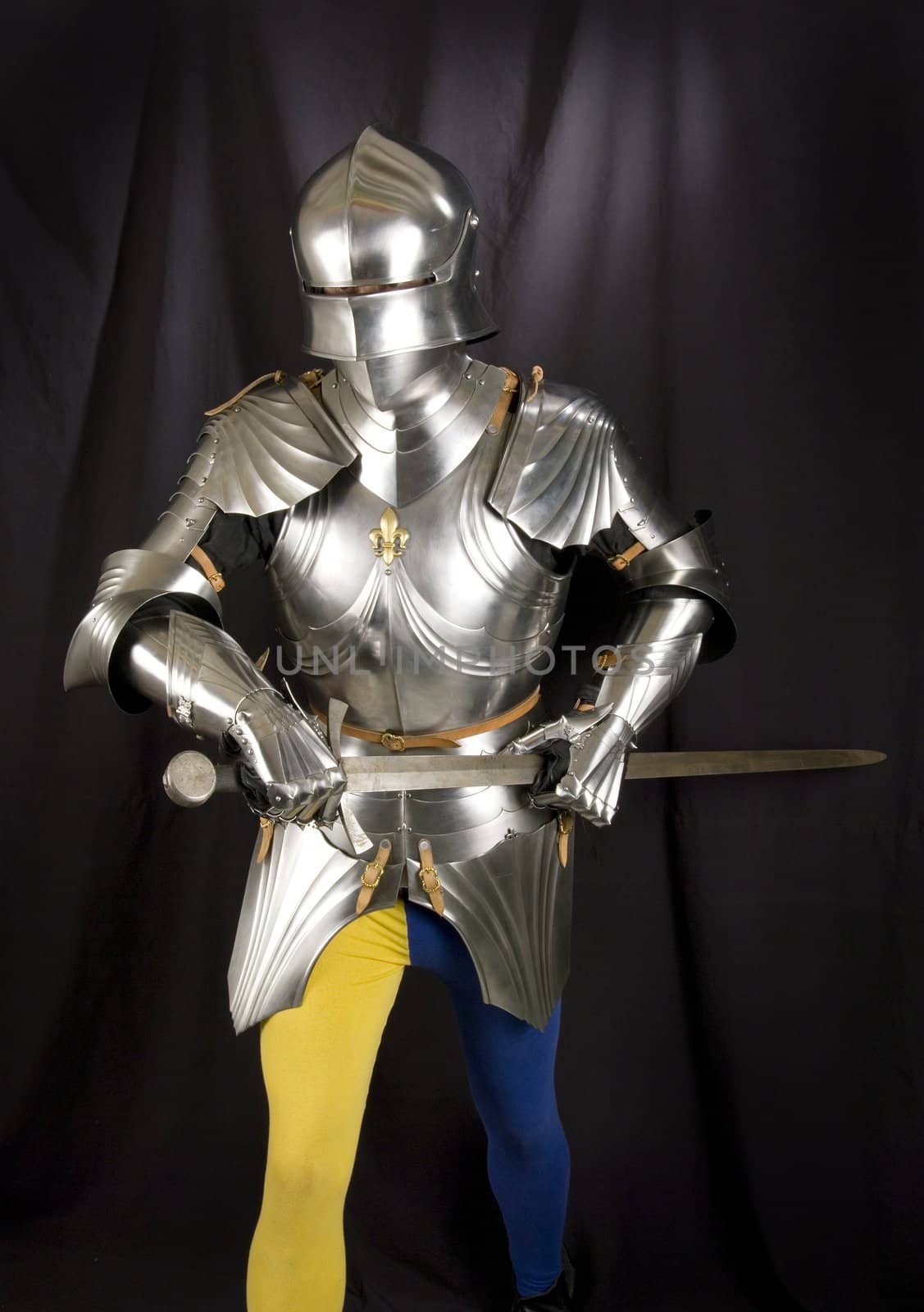 Armour of the medieval knight. Metal protection of the soldier against the weapon of the opponent