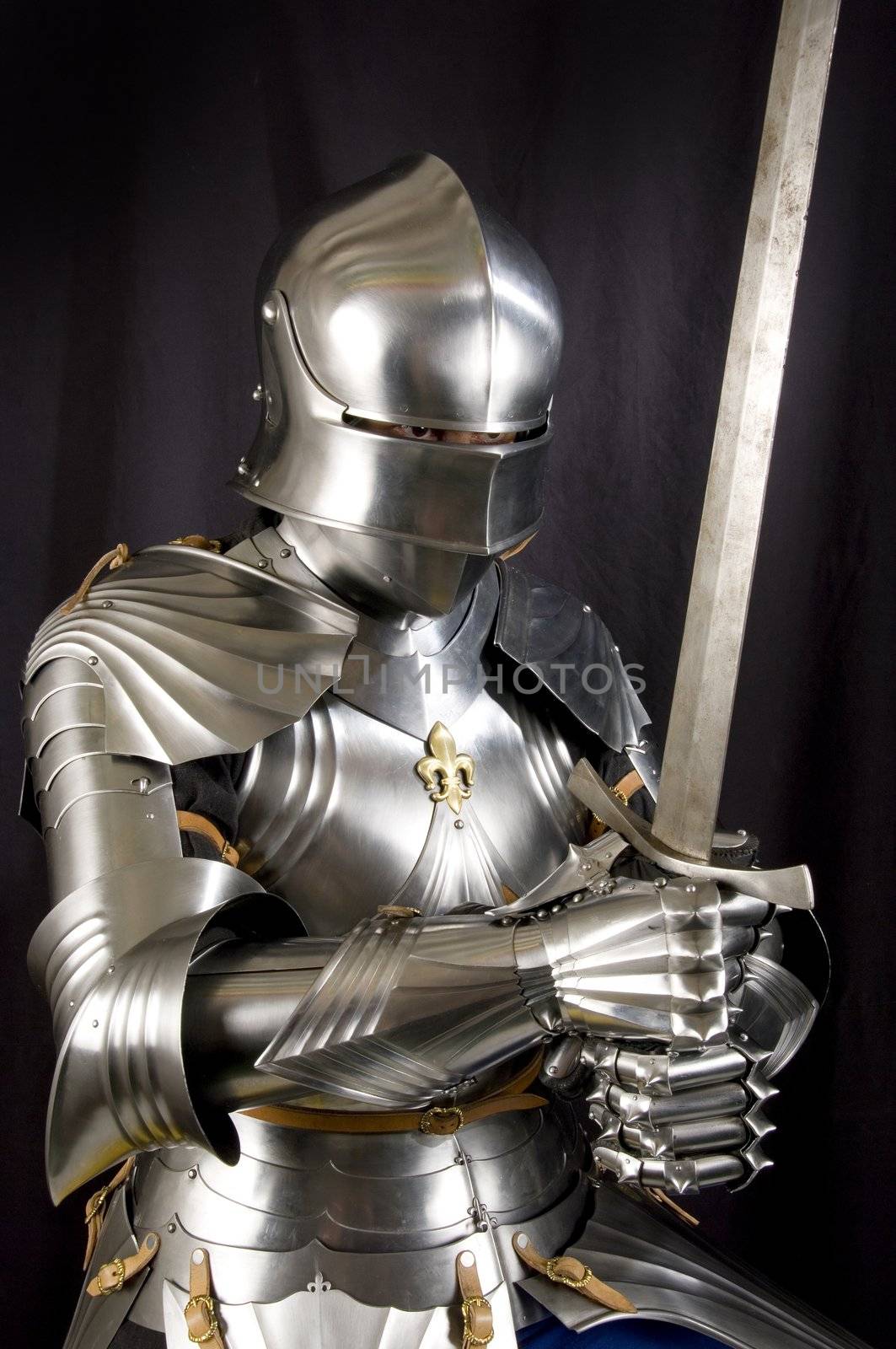 Armour of the medieval knight. Metal protection of the soldier against the weapon of the opponent