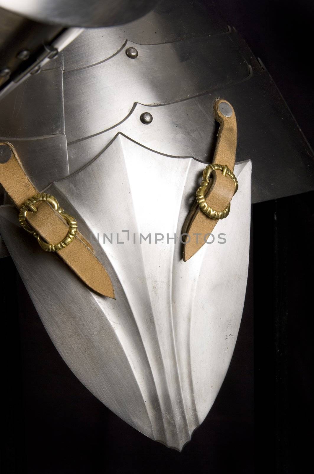 Armour of the medieval knight. Metal protection of the soldier against the weapon of the opponent