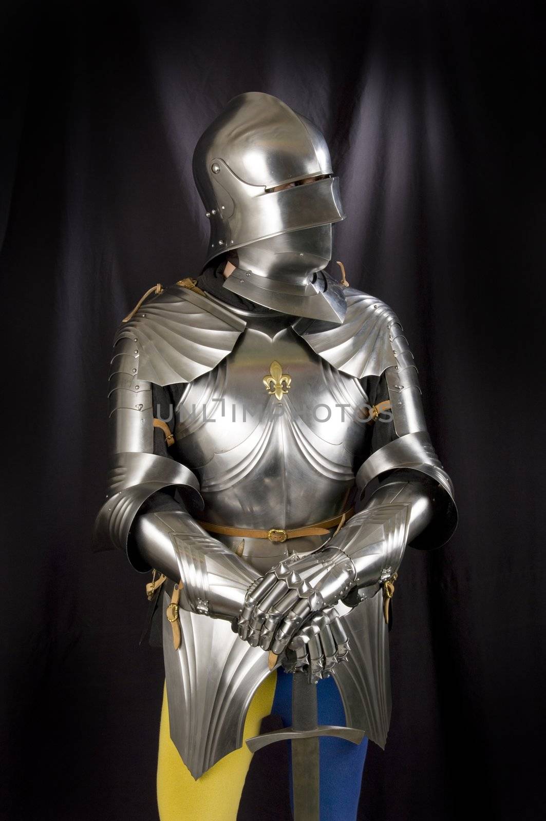 Armour of the medieval knight. Metal protection of the soldier against the weapon of the opponent