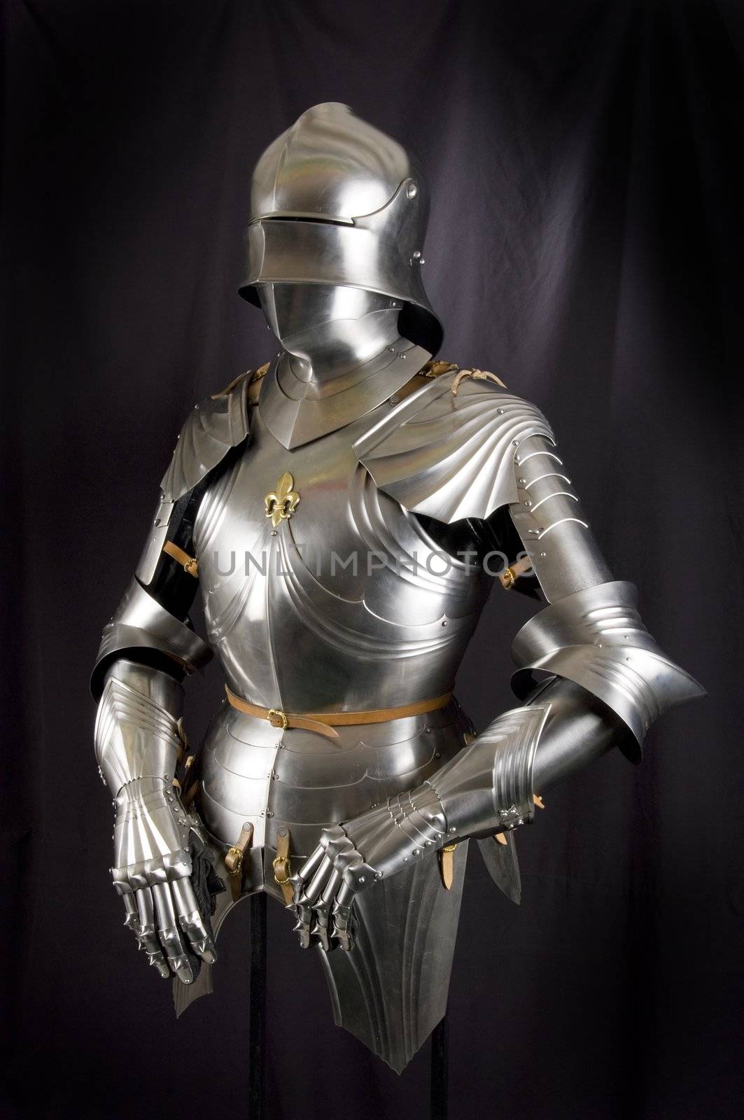 Armour of the medieval knight. Metal protection of the soldier against the weapon of the opponent