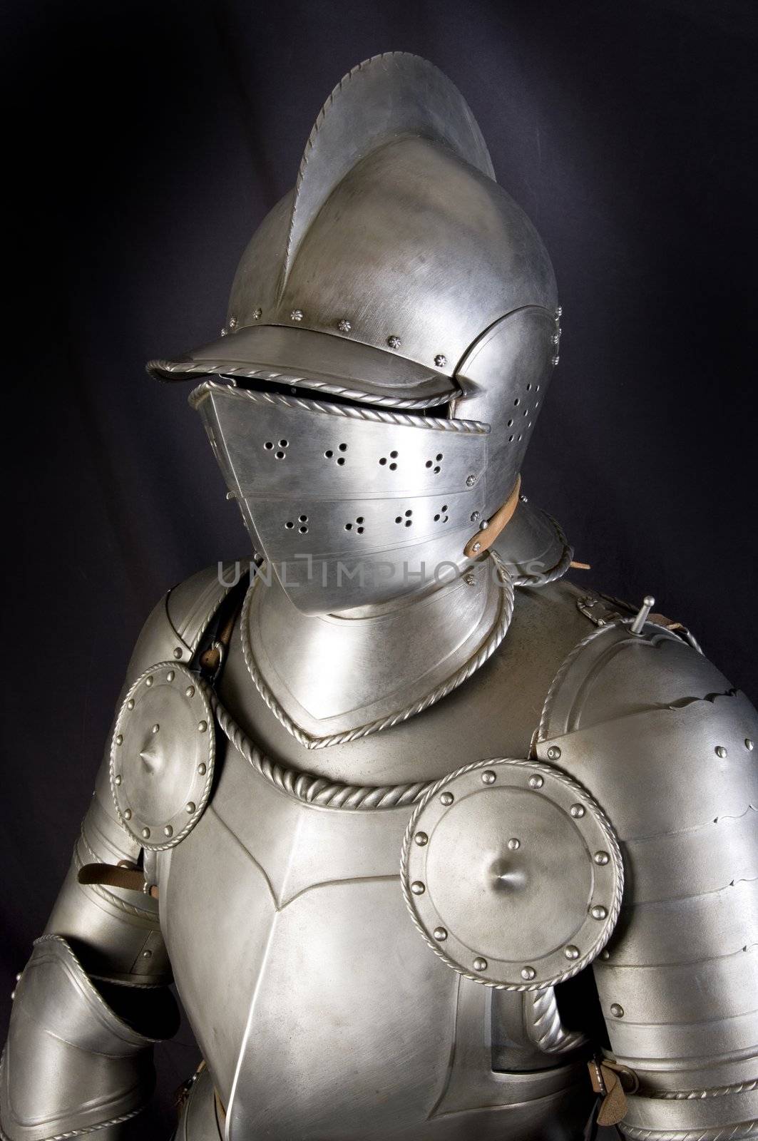 Armour of the medieval knight. Metal protection of the soldier against the weapon of the opponent