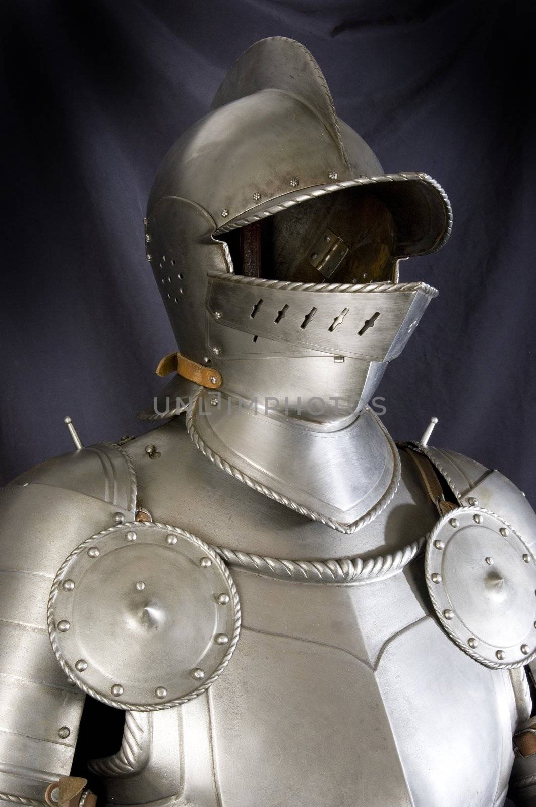 Armour of the medieval knight. Metal protection of the soldier against the weapon of the opponent