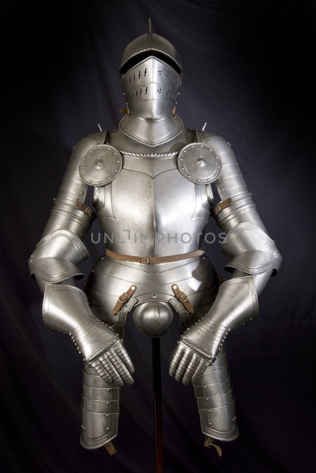 Armour of the medieval knight. Metal protection of the soldier against the weapon of the opponent