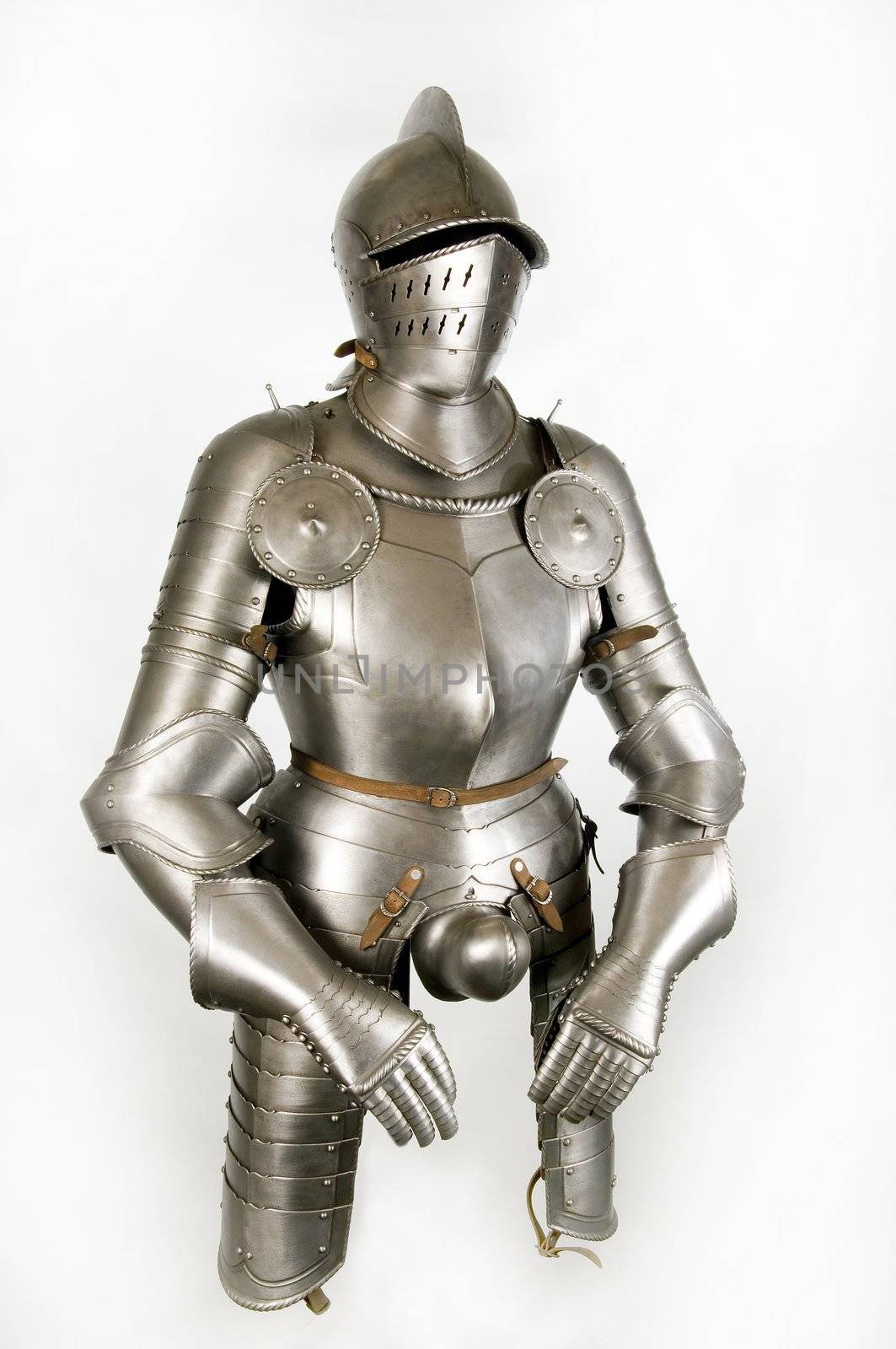 Armour of the medieval knight. Metal protection of the soldier against the weapon of the opponent