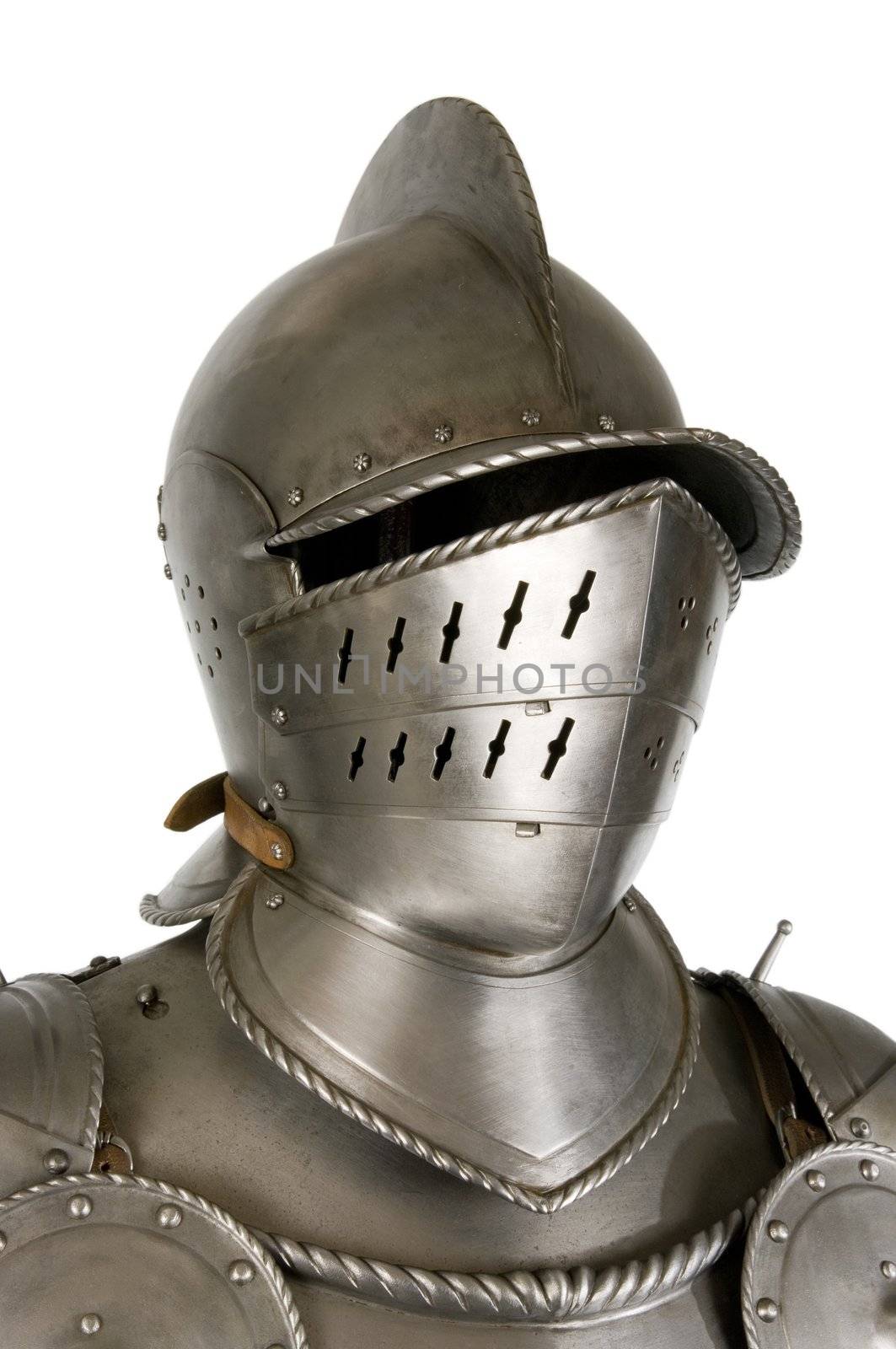 Armour of the medieval knight. Metal protection of the soldier against the weapon of the opponent