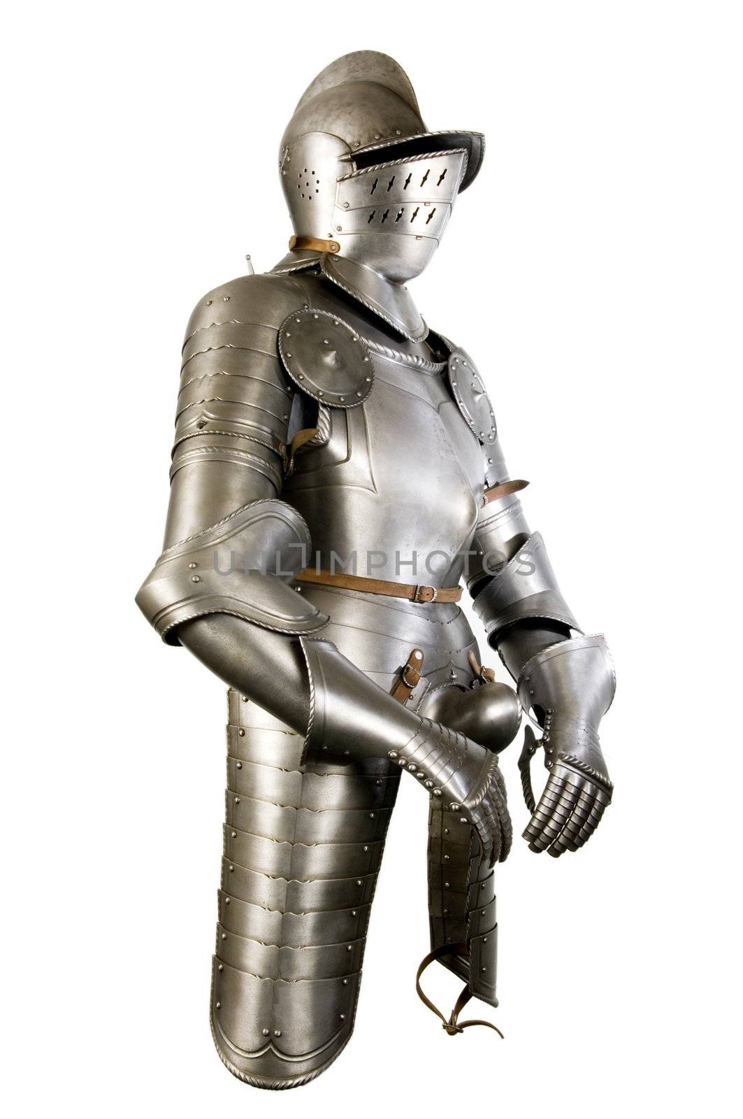 Armour of the medieval knight. Metal protection of the soldier against the weapon of the opponent