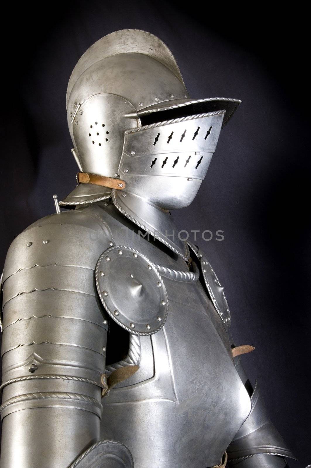 Armour of the medieval knight. Metal protection of the soldier against the weapon of the opponent