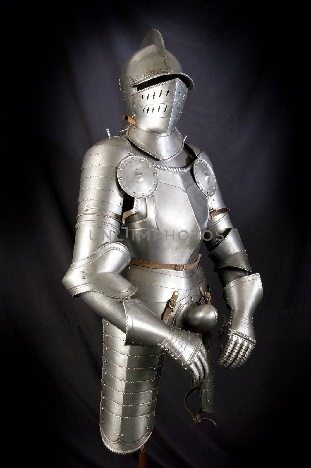 Armour of the medieval knight. Metal protection of the soldier against the weapon of the opponent