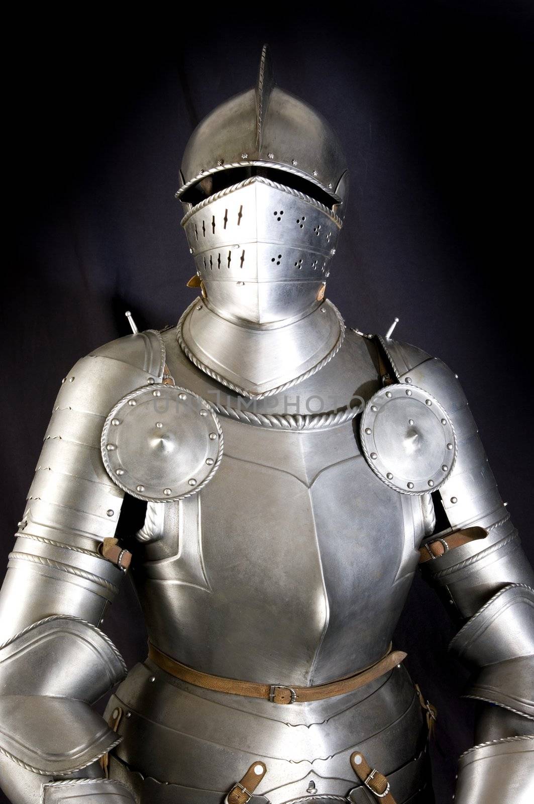 Armour of the medieval knight. Metal protection of the soldier against the weapon of the opponent