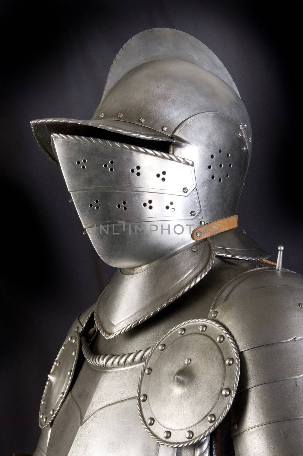 Armour of the medieval knight. Metal protection of the soldier against the weapon of the opponent