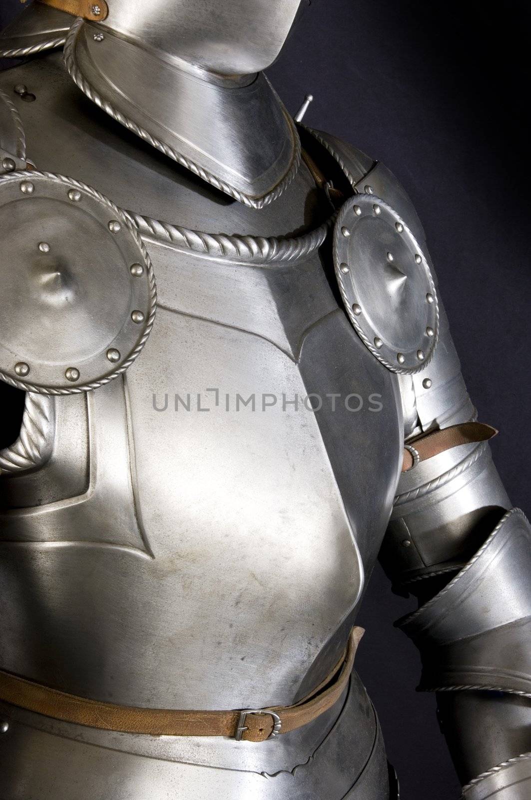 Armour of the medieval knight. Metal protection of the soldier against the weapon of the opponent