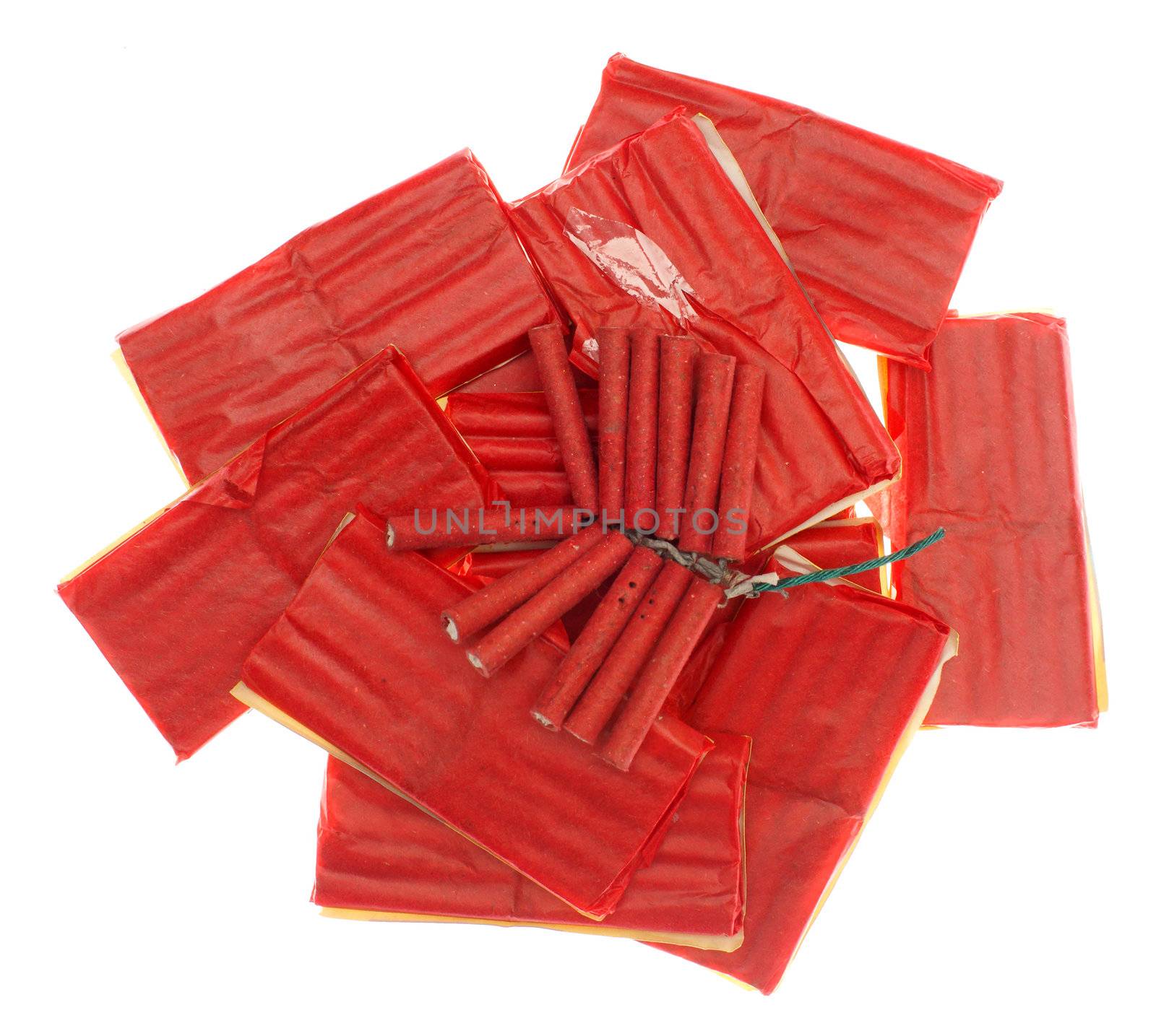 Red firecrackers isolated against background