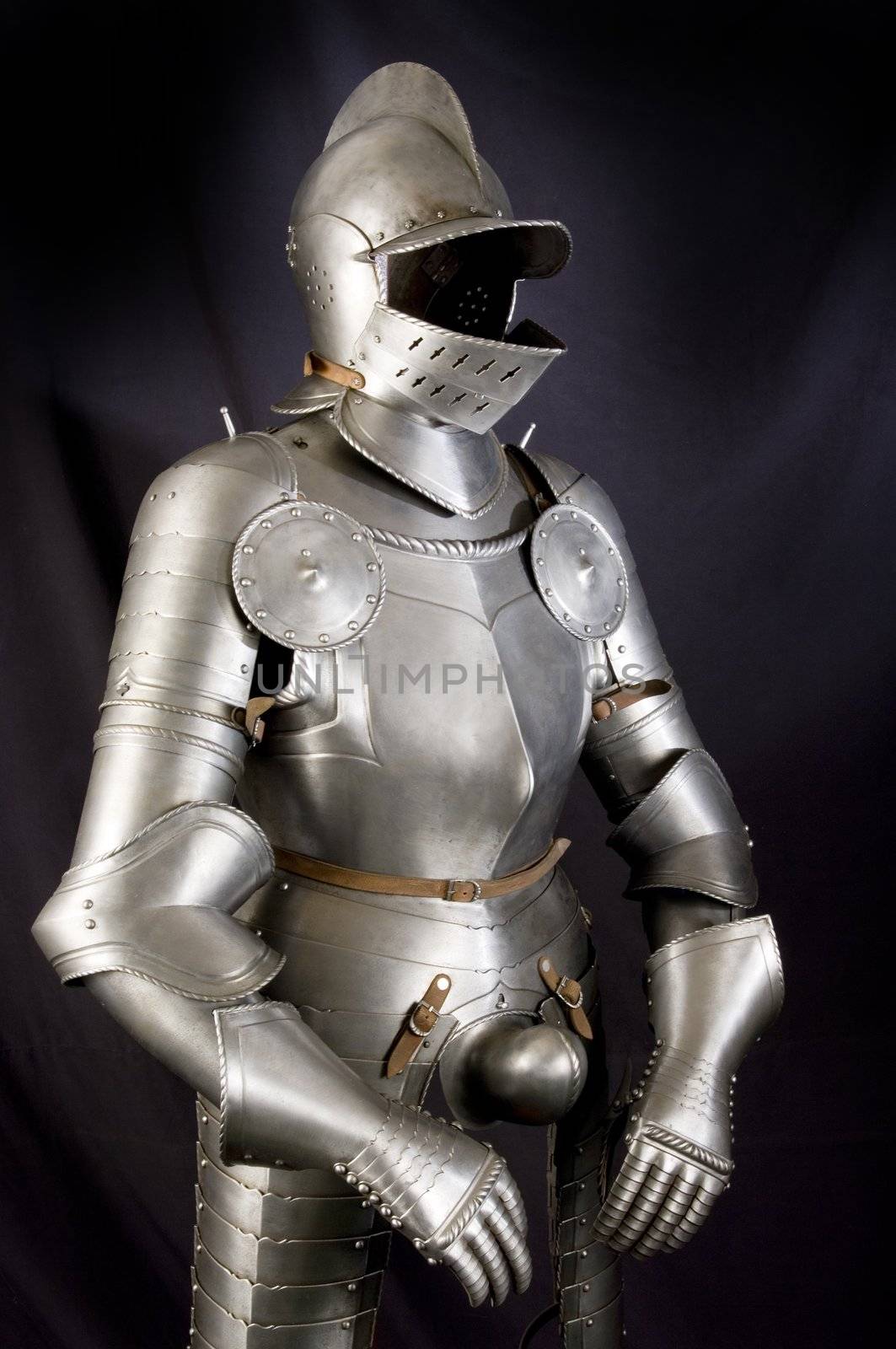 Armour of the medieval knight. Metal protection of the soldier against the weapon of the opponent