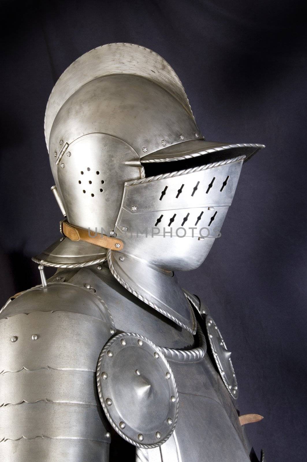 Armour of the medieval knight. Metal protection of the soldier against the weapon of the opponent