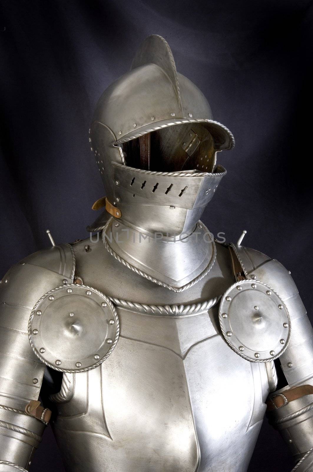 Armour of the medieval knight. Metal protection of the soldier against the weapon of the opponent