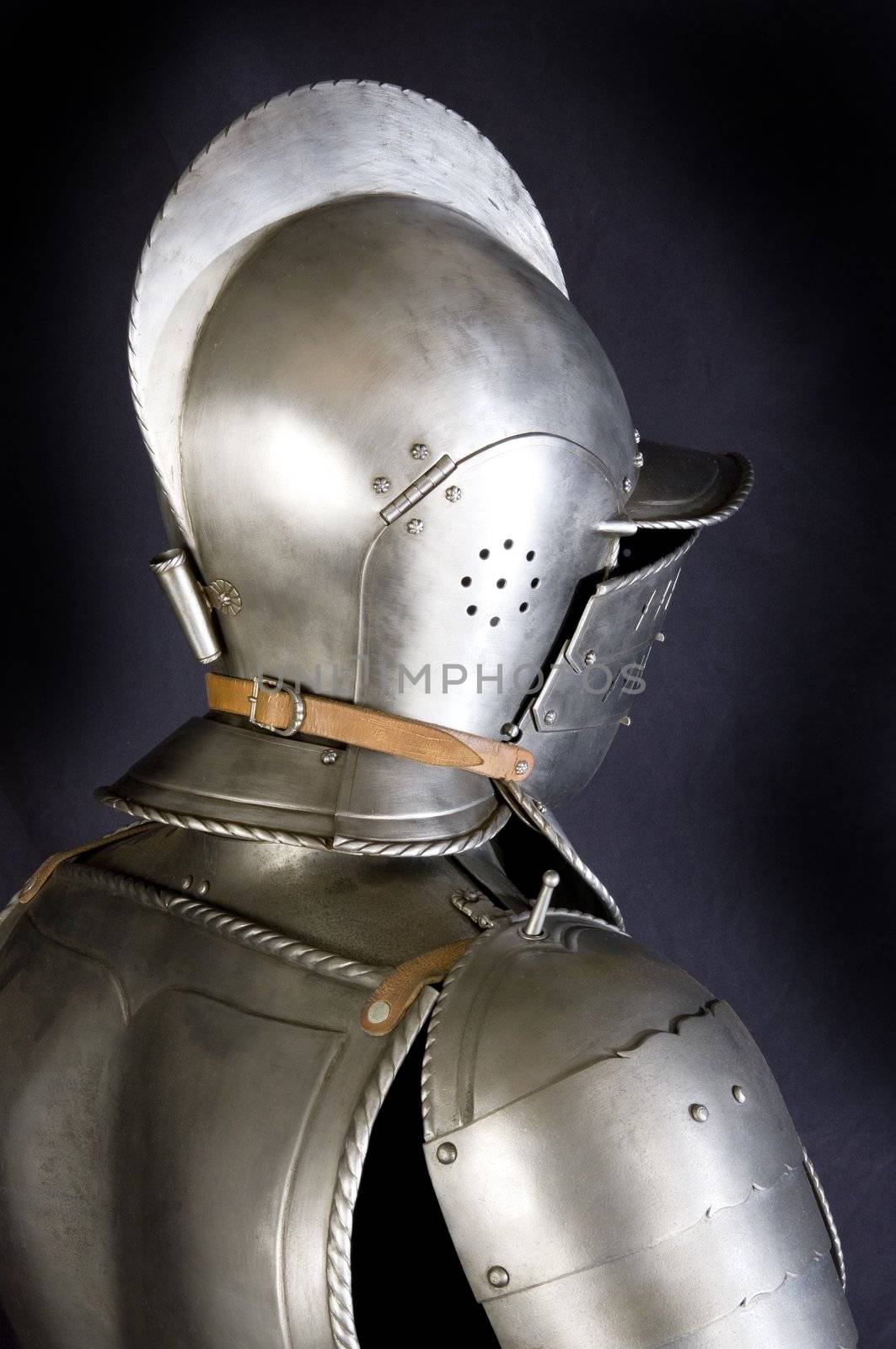 Armour of the medieval knight. Metal protection of the soldier against the weapon of the opponent