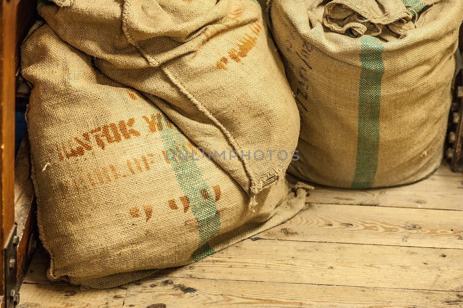Old traditional cargo jute bags