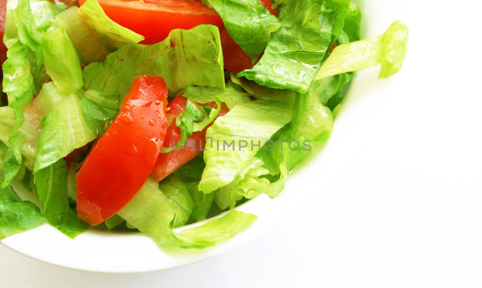 Healthy vegetarian Salad on the white plate over white 