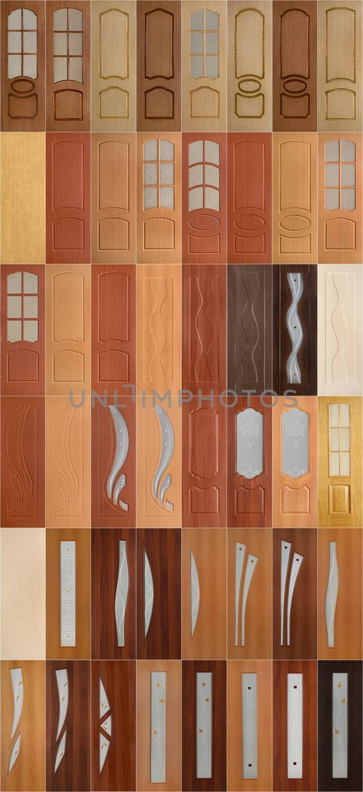 Assorted common house interior doors isolated on white background