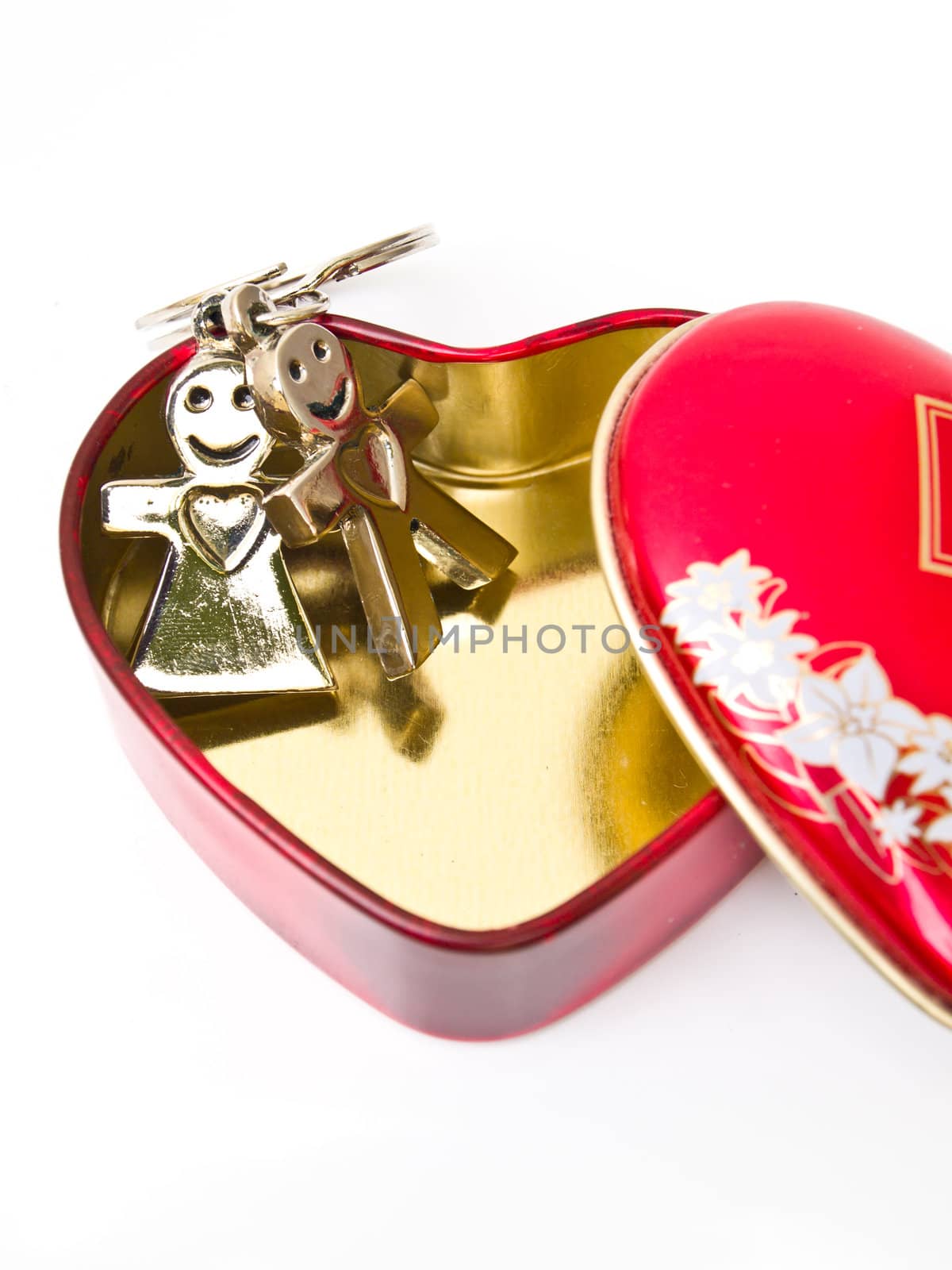 A golden stainless stell heart with a miniature heart keychain i by gururugu