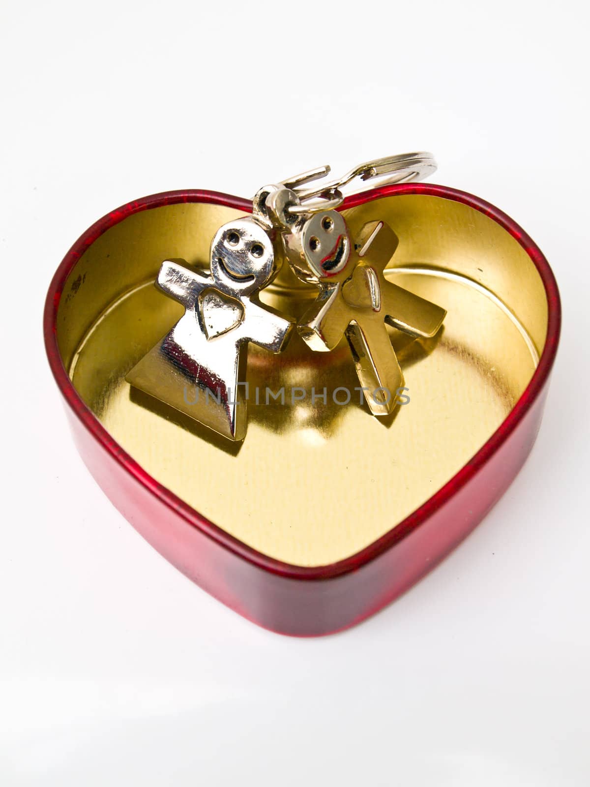 A golden stainless stell heart with a miniature heart keychain i by gururugu