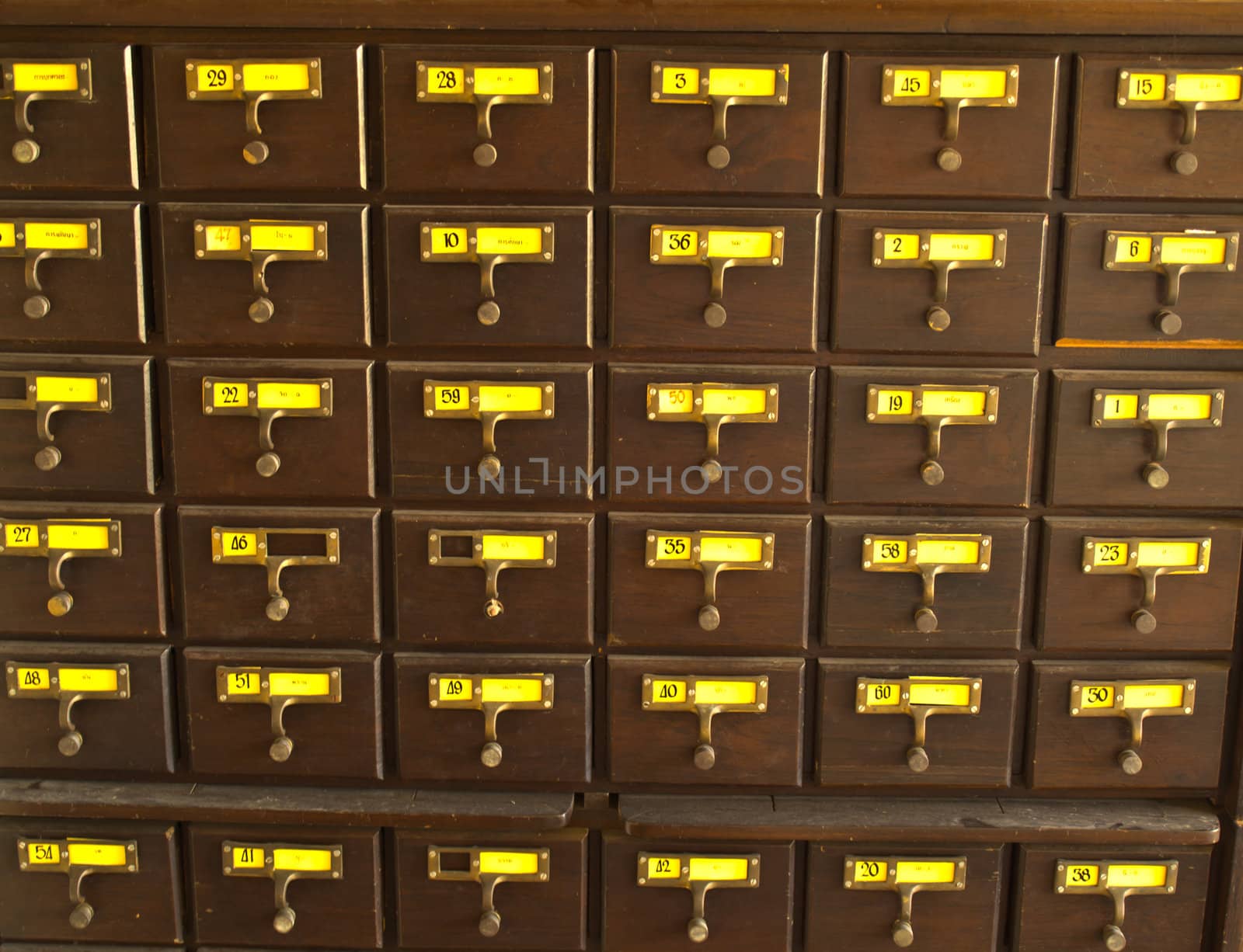 Old wooden card catalogue in Thai library by gururugu