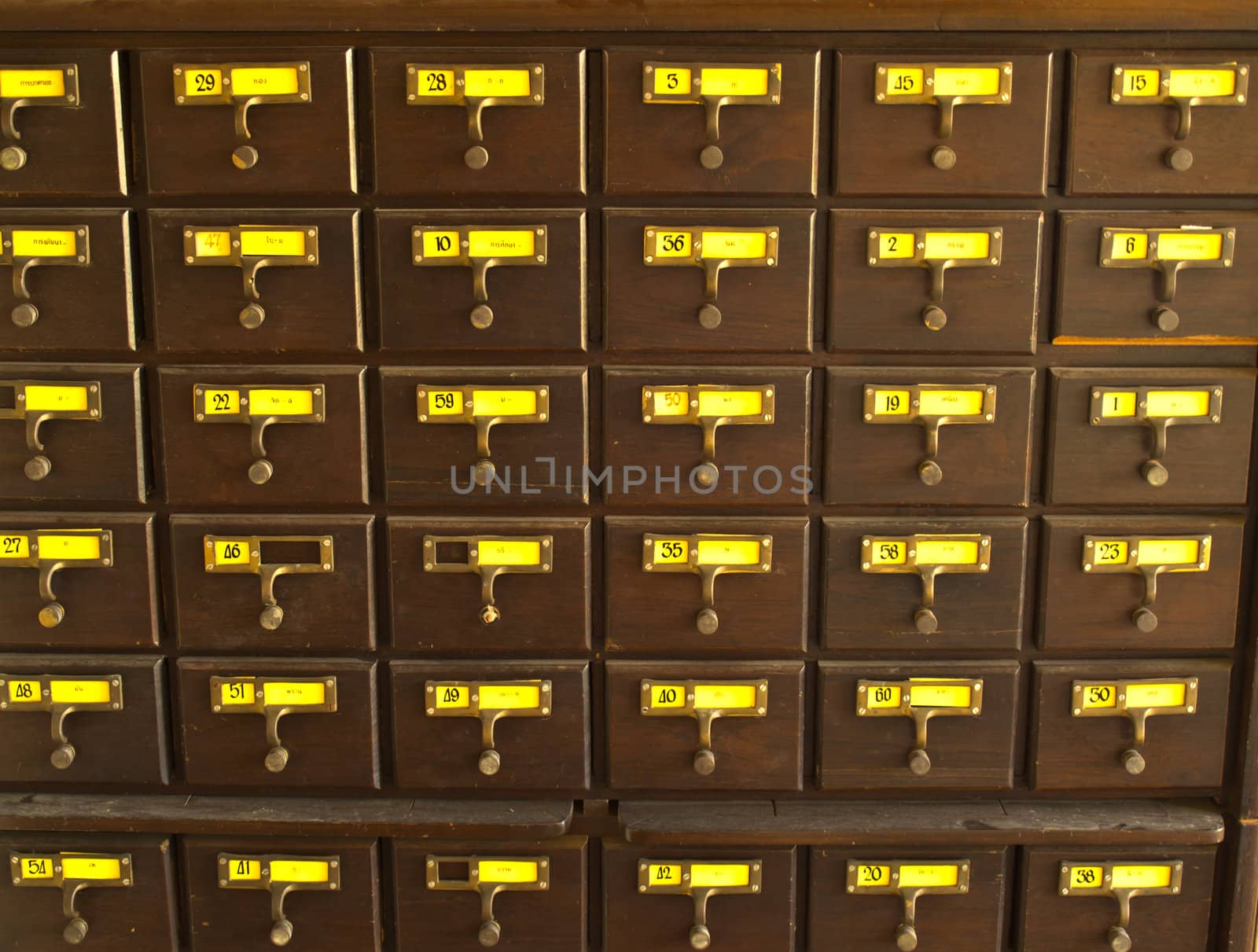 Old wooden card catalogue in Thai library