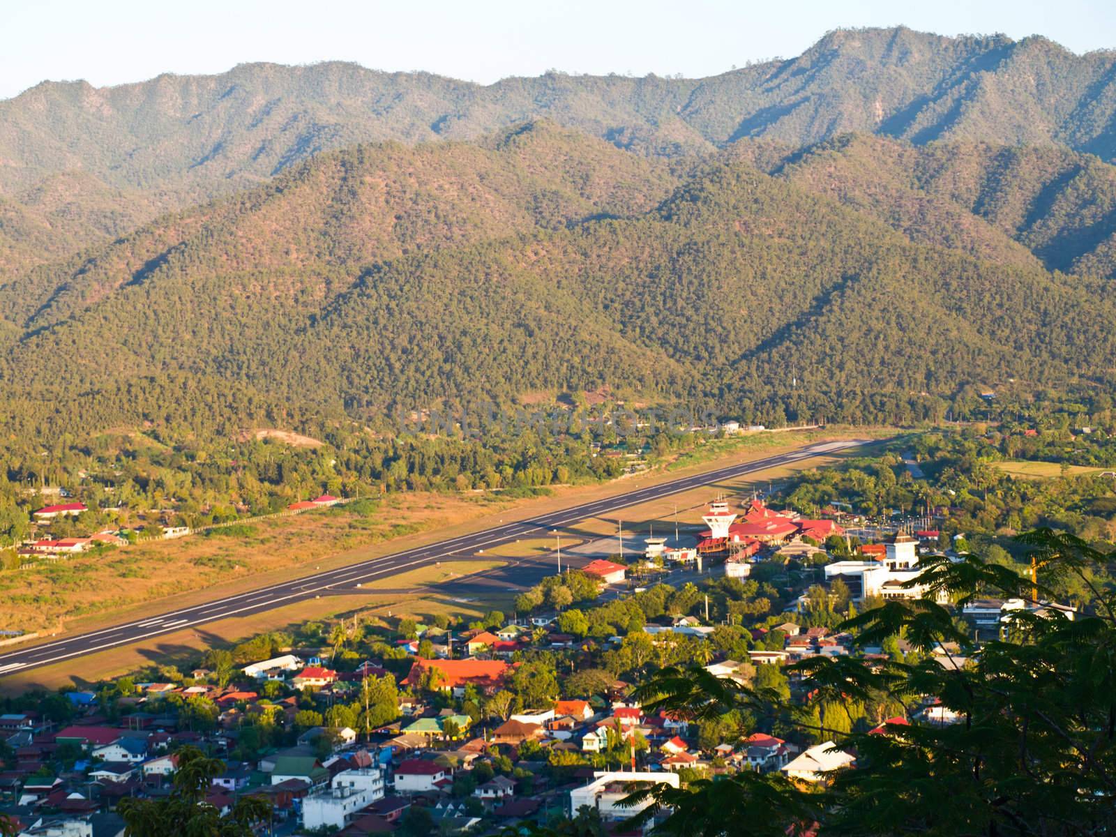 Aerial view of Mae Hong Son airport. by gururugu
