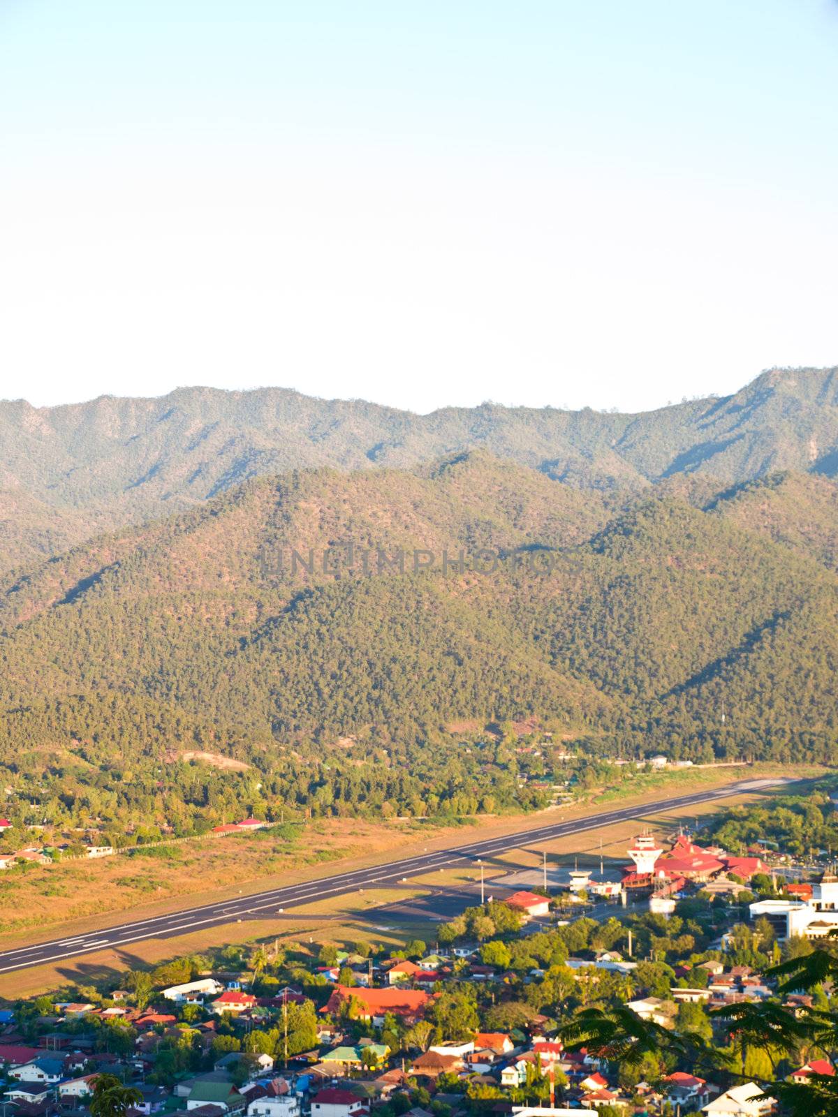 The airport is located nearby Mae Hong Son downtown surrounded by Mountains