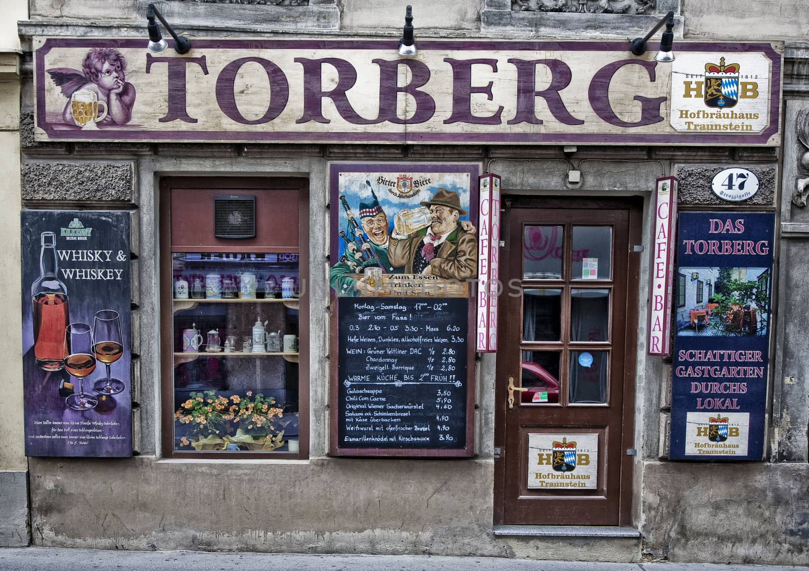 DAS TORBERG FACADE, VIENNA, AUSTRIA - JULY 25, 2011: Nice cafe and restaurant facade in urban Vienna, Austria.