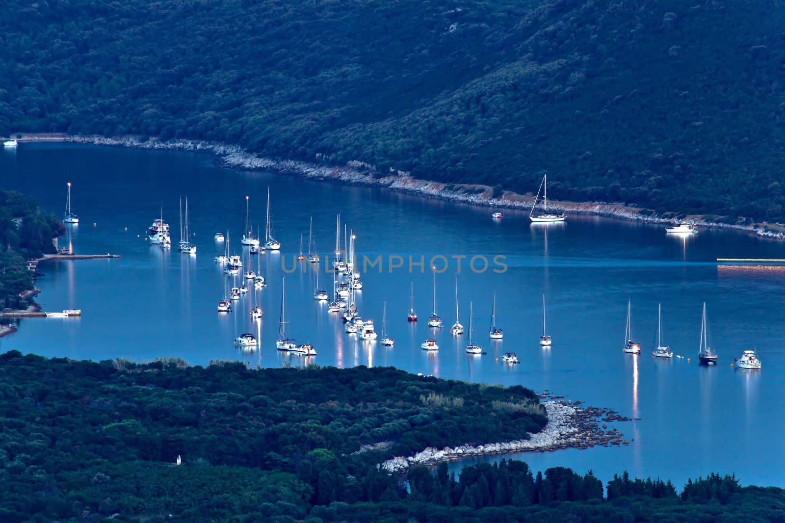 Island of Ilovik safe nautical harbor at dusk by xbrchx