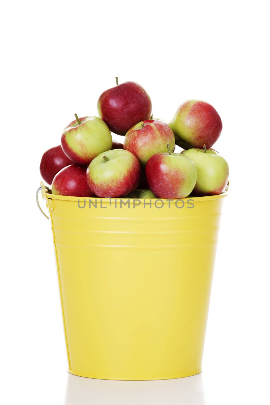 Fresh red apples in yellow bin by BDS