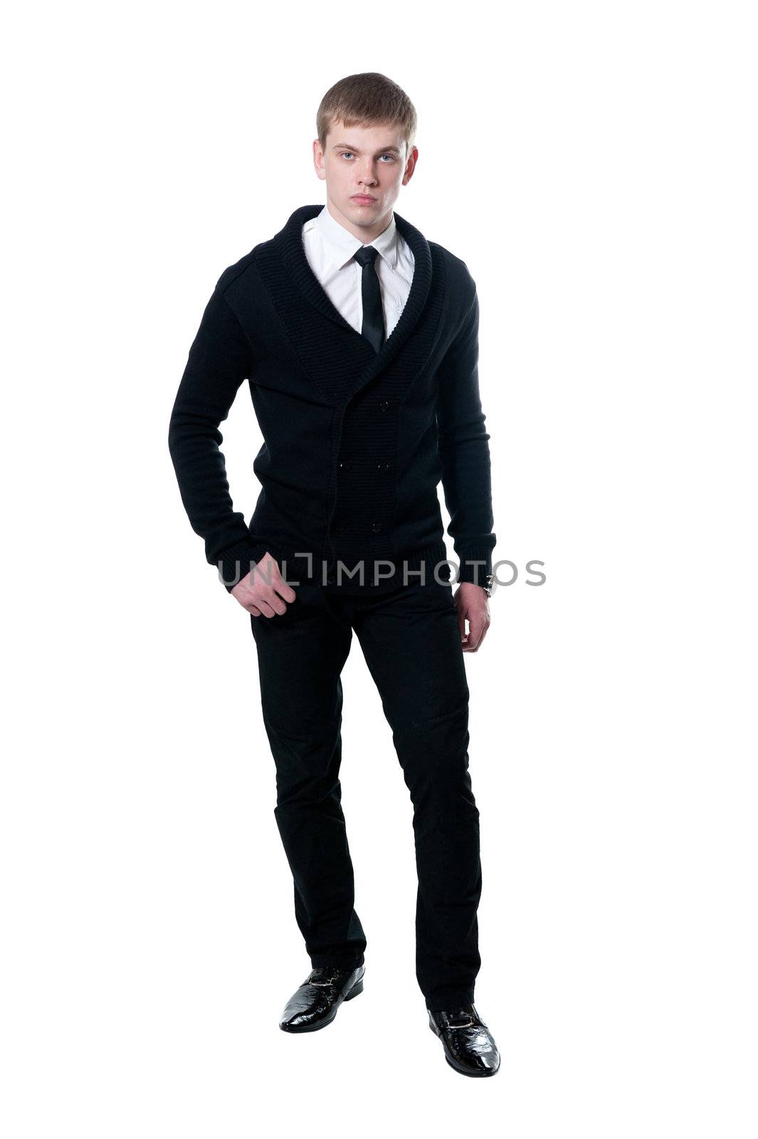 The young businessman in a suit isolated on white background