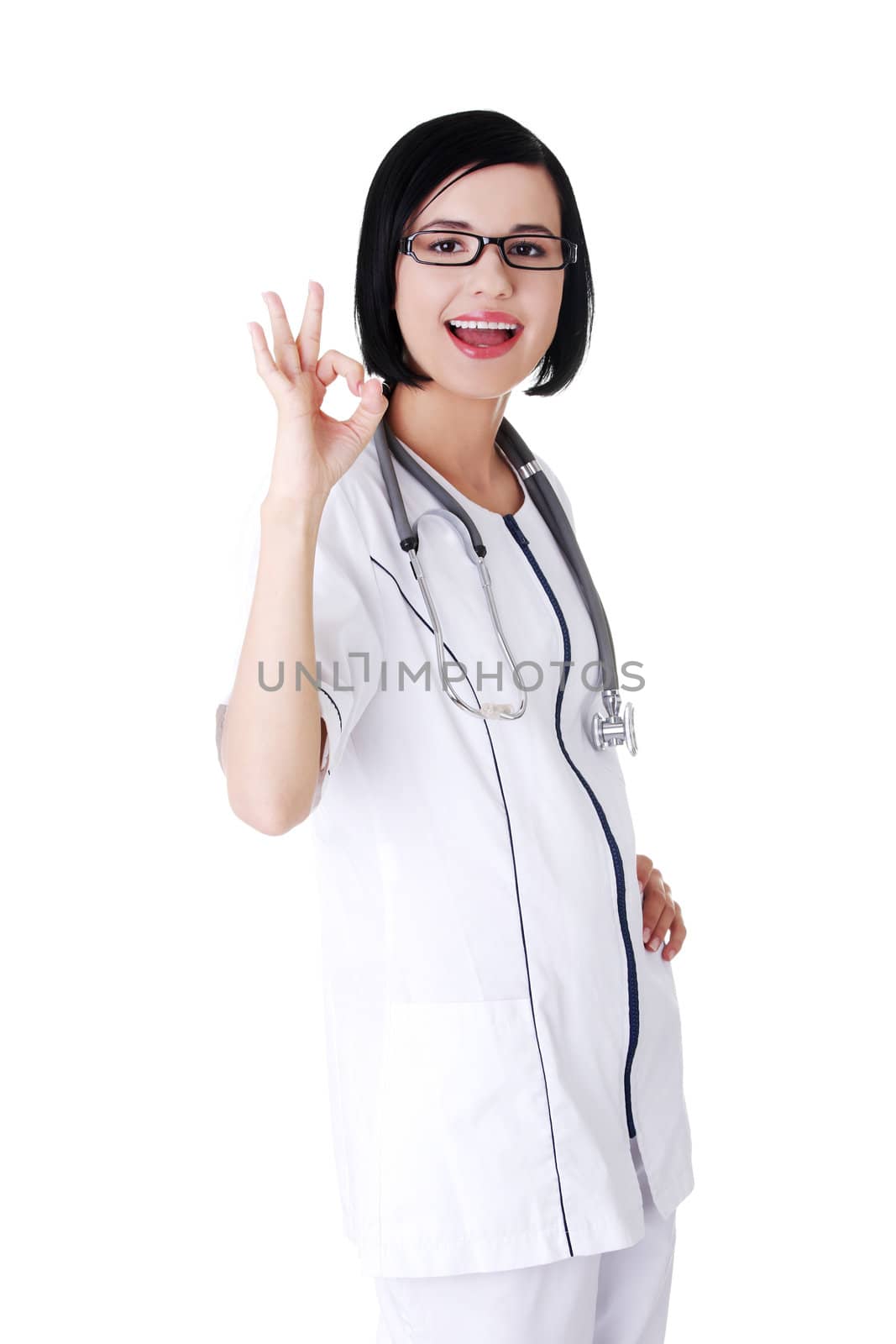 Young female doctor or nurse gesturing perfect by BDS