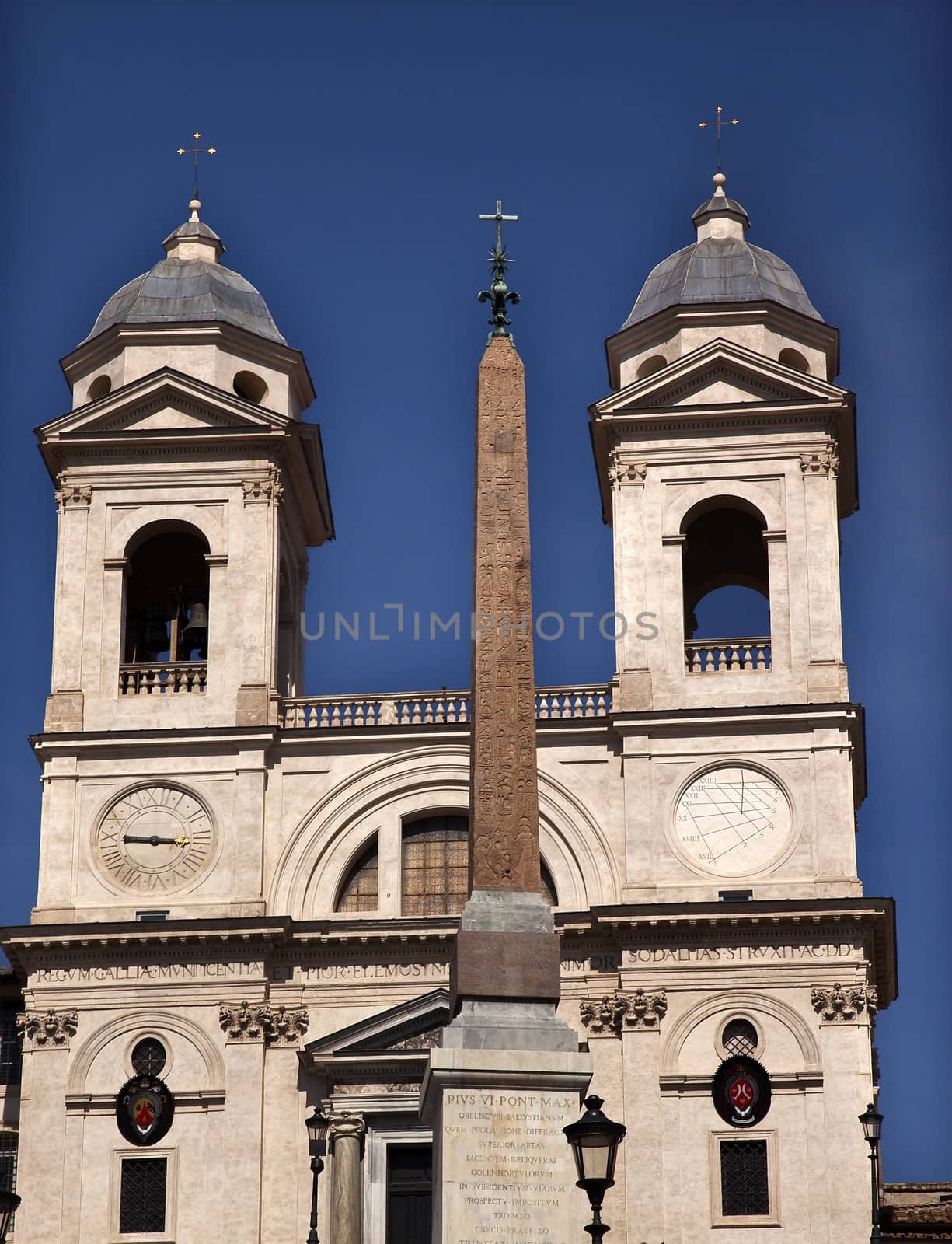 Trinita dei Monti 16th Century French Church Egyptian obelisk  Rome Italy Top of the Spanish Steps