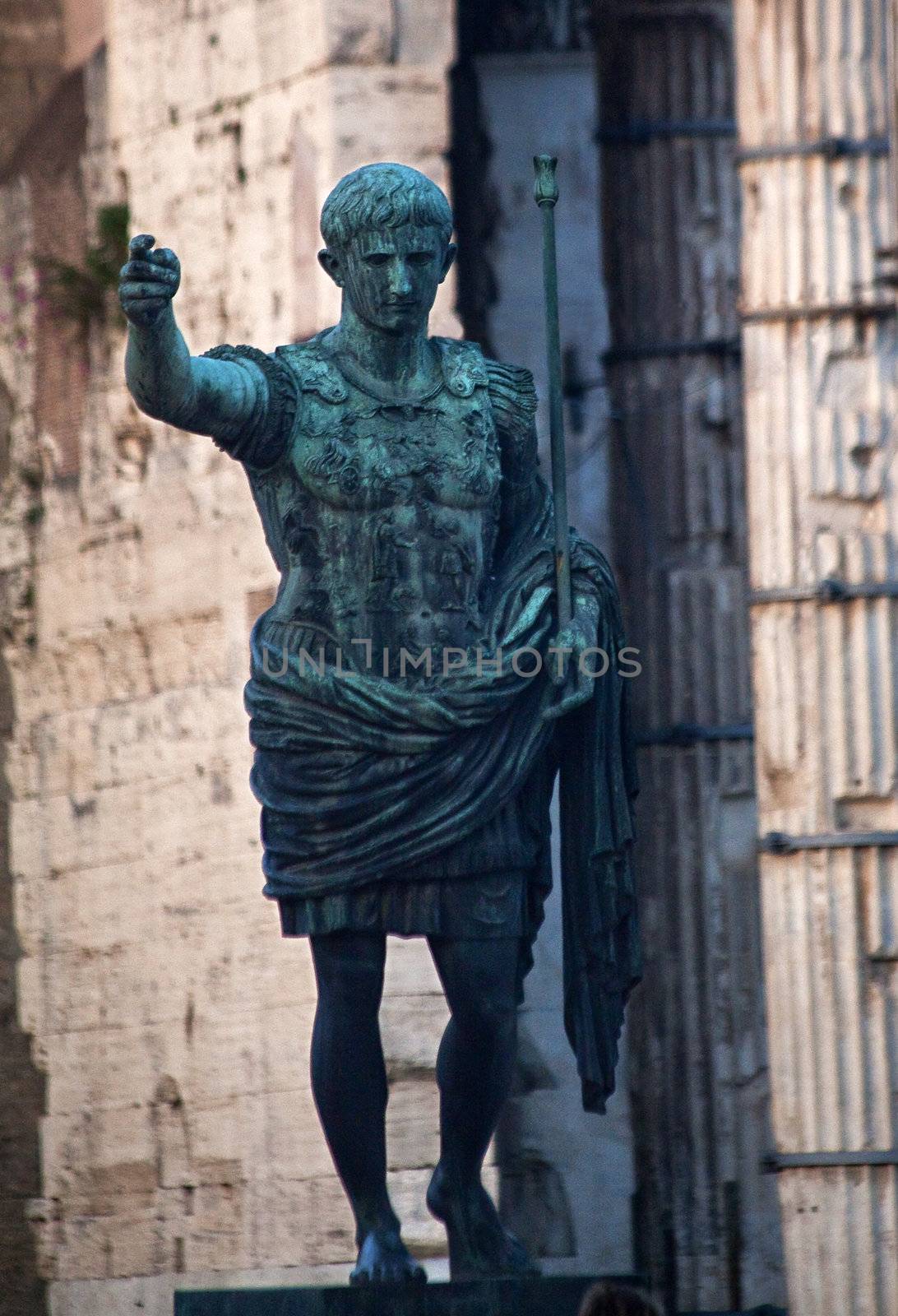 Caesar Augustus Statue in Front of Trajan's Ancient Market Rome  by bill_perry