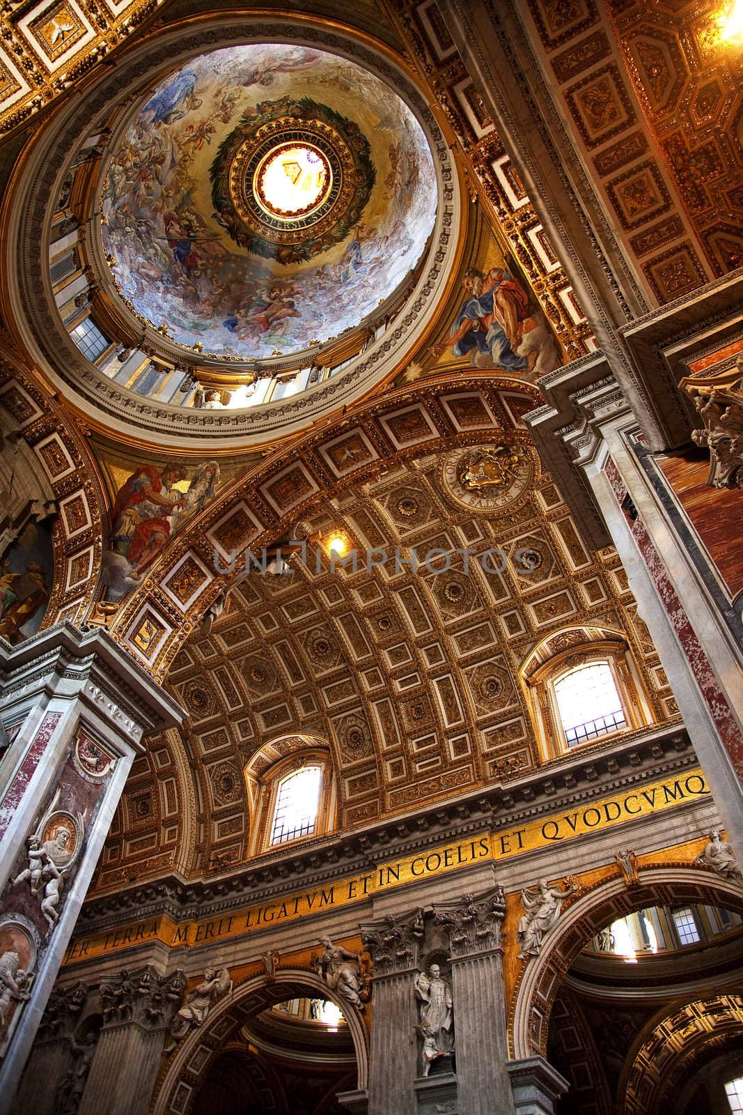 Vatican Inside Ornate Ceiling with Dome Saint Peter's Basilica Rome Italy