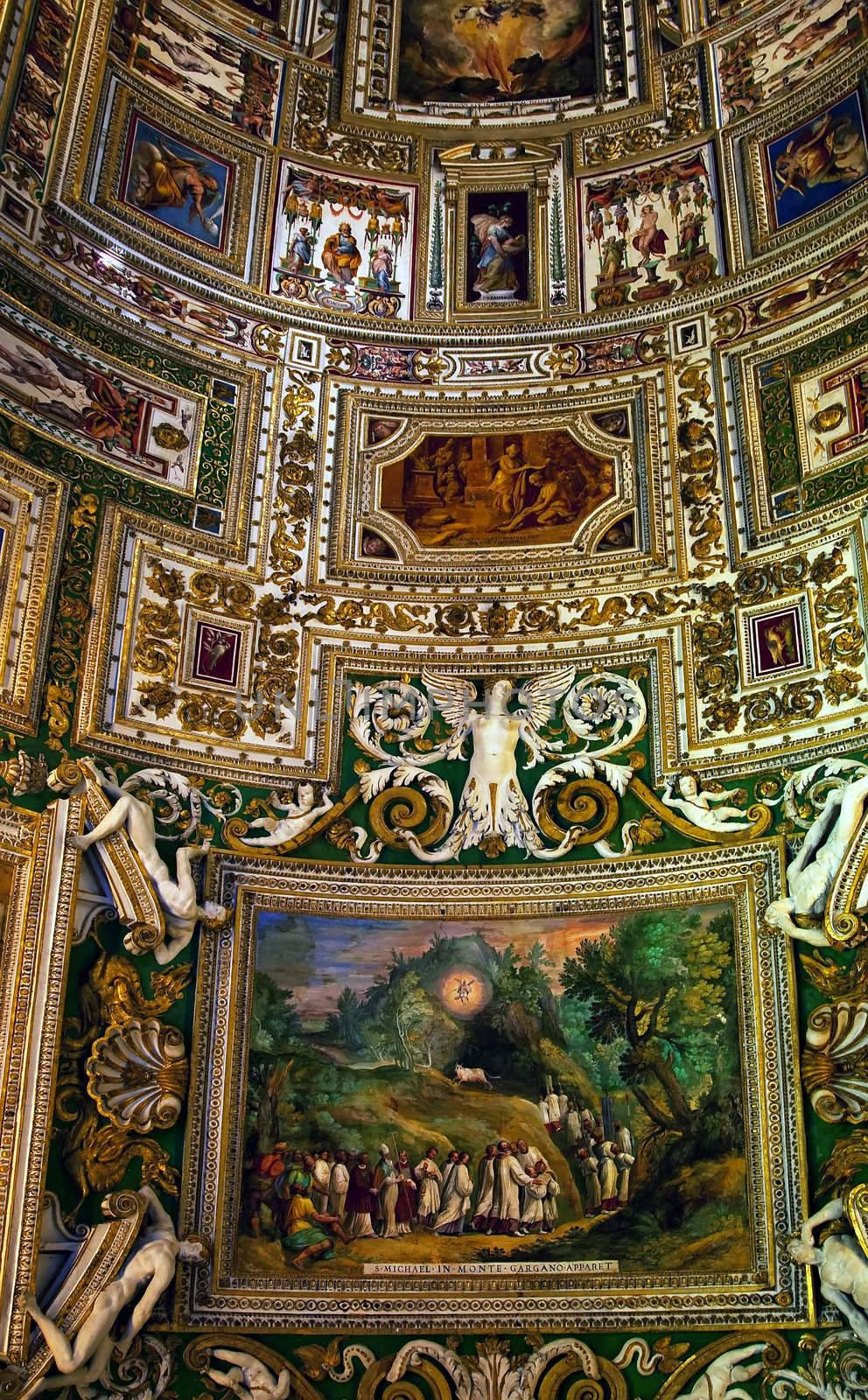 Vatican Museum Inside Ornate Ceiling Map Room Details