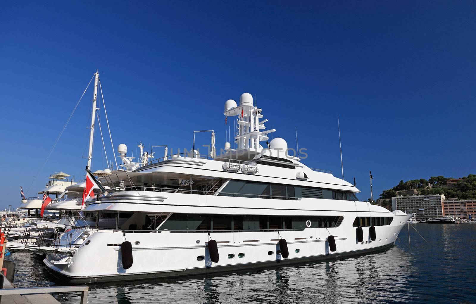 A very expensive luxury yacht in Monaco harbor, Europe.