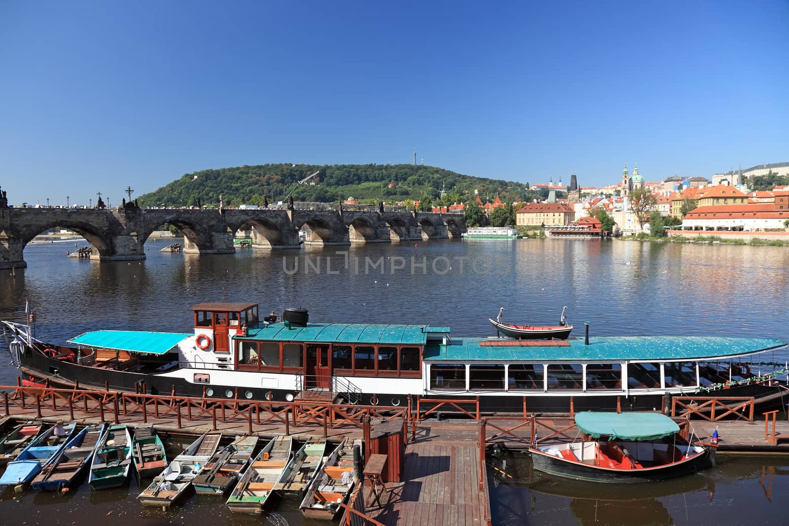 View of central bridge in Prague, Czech Republic.