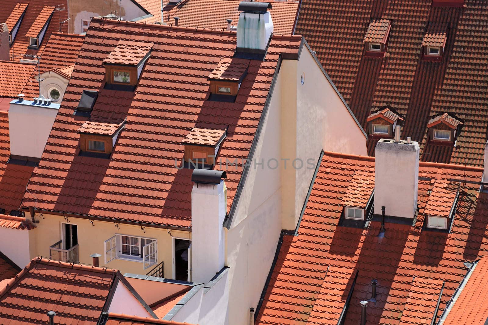 Houses in Prague, covered with tile.