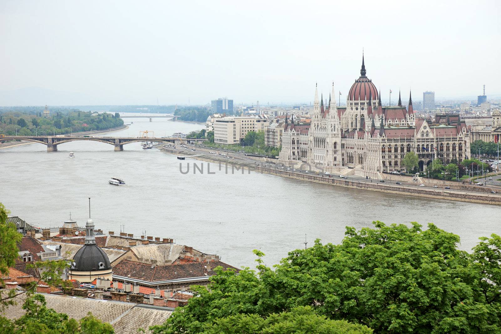 Parliament of Hungary on the riverside of Danube river, Budapest by borodaev