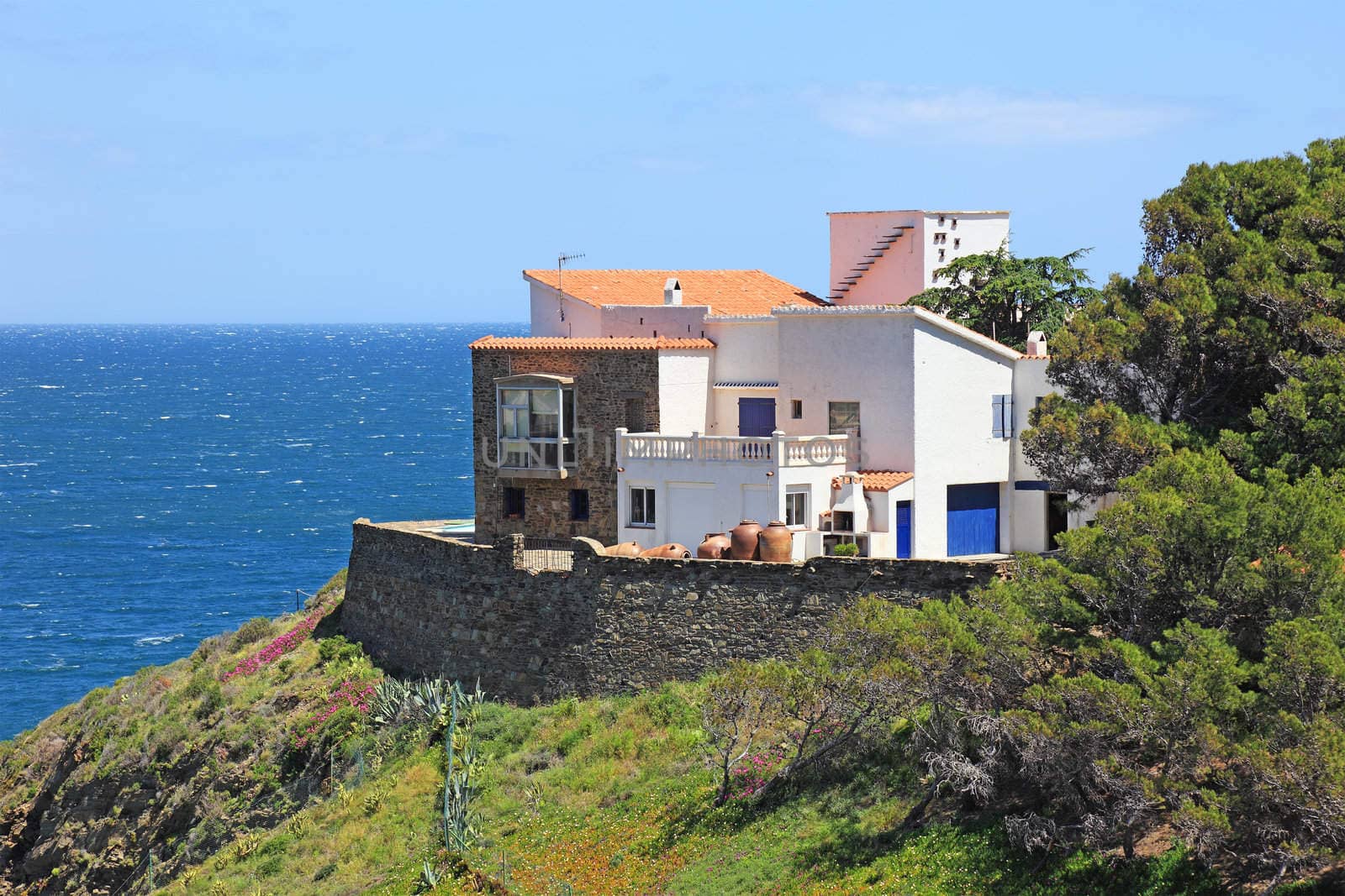 Typical real estate of mediterranean seashore, Cerbera village,  by borodaev